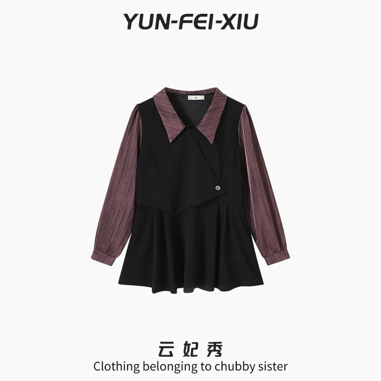 云妃秀大码女装POLO衫时尚减龄胖妹妹显瘦宽松韩版遮肉日常秋7173