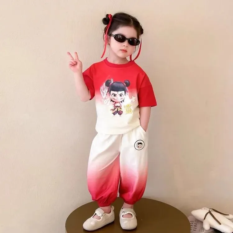 女童夏季2025新款洋气儿童休闲印花夏装运动两件套潮