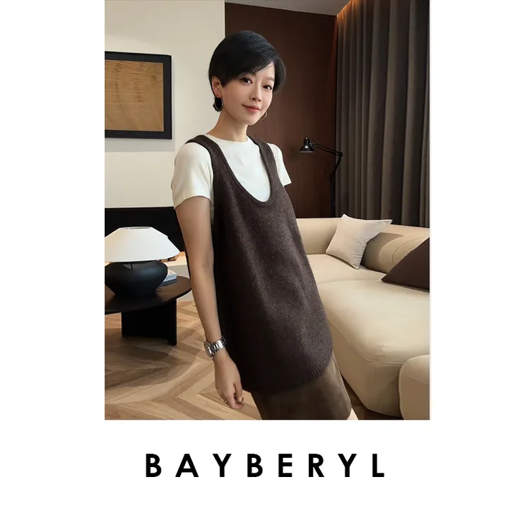  BAYBERYL老贝U领点子背心无袖百搭叠穿秋针织衫9ZZS5I1522-9/17