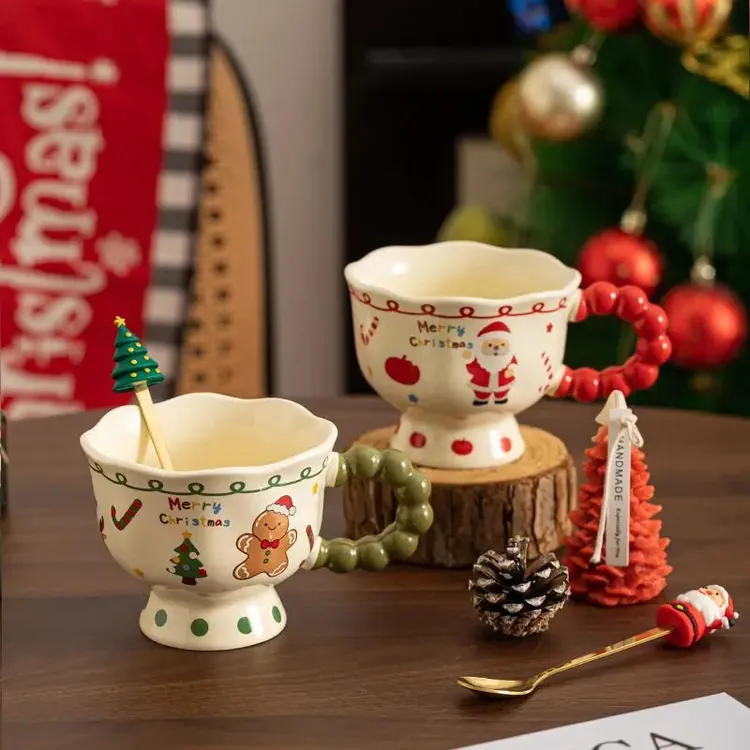 圣诞杯子陶瓷马克杯创意可爱卡通咖啡杯创意节日喜庆礼品杯送礼W