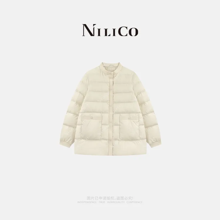 NILICO【十七岁】法式气质拼接小立领慵懒百搭显瘦保暖小A摆鹅绒服