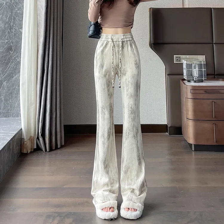 扎染运动微喇裤女潮流春秋2025新款小个子高腰显瘦修身弹力喇叭裤