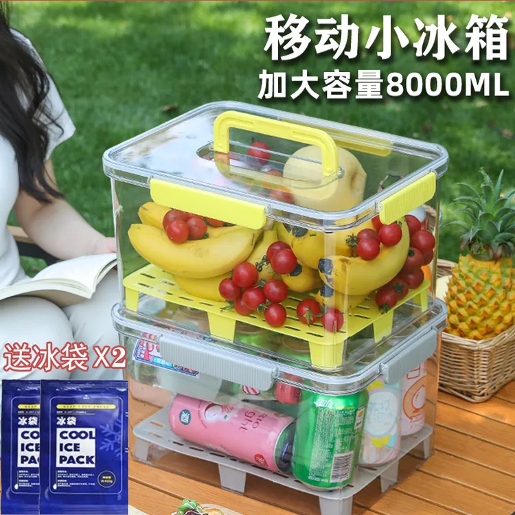 【特大号8000ML】手提式保鲜盒加大容量户外便携野餐露营水果密封盒