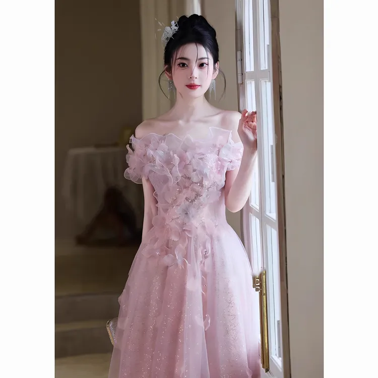 粉色晚礼服女2025新款高级感轻奢小众高端生日宴会订婚敬酒服新娘