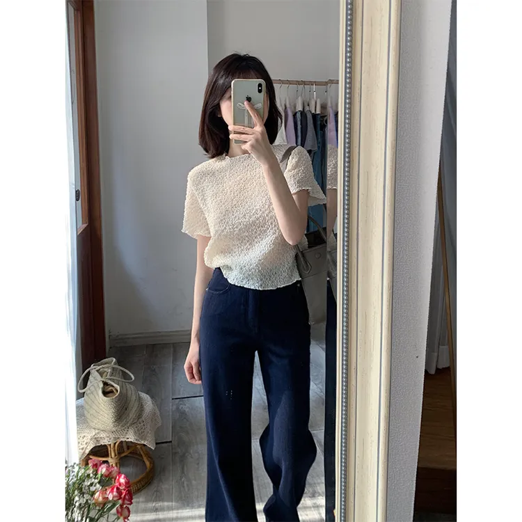 小个子显瘦气质搭配一整套女夏季洋气时尚网红肌理感上衣裤子套装