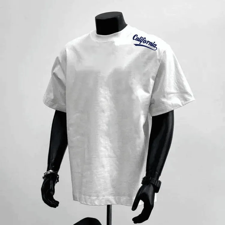 美式潮牌260G重磅纯棉短袖T恤白色圆领印花上衣休闲男宽松夏季ins