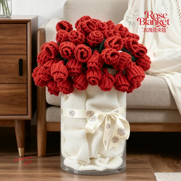 玫瑰花毯成品手工编织花束毯送女友闺蜜生日礼物办公室工位午睡毯