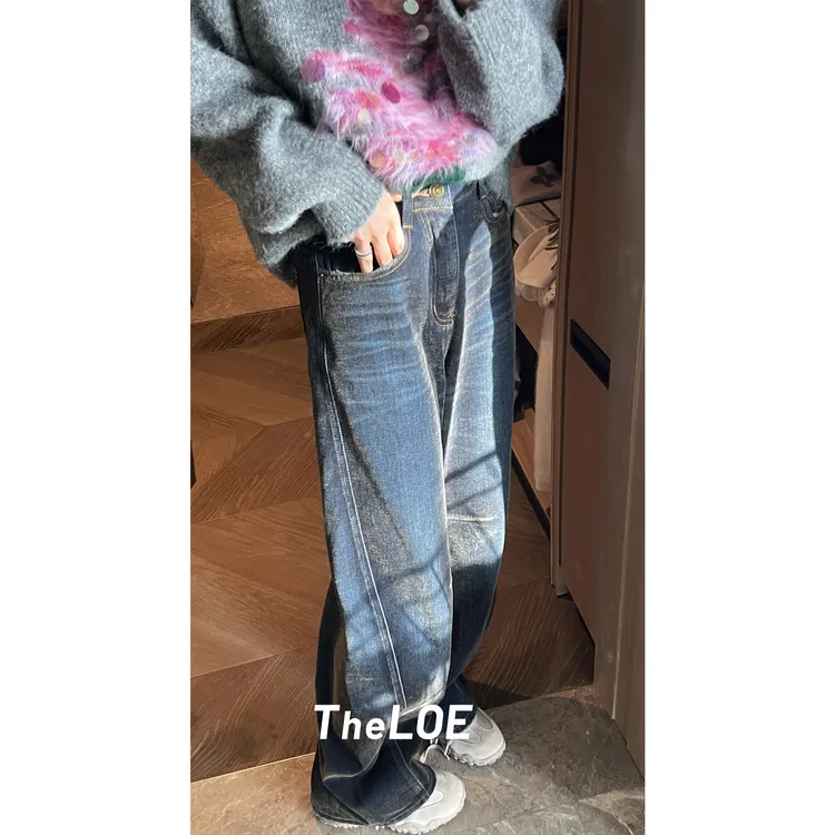 TheLOE/【丝绒光感牛仔加绒裤】722g高腰宽松百搭牛仔裤#LE-FW996