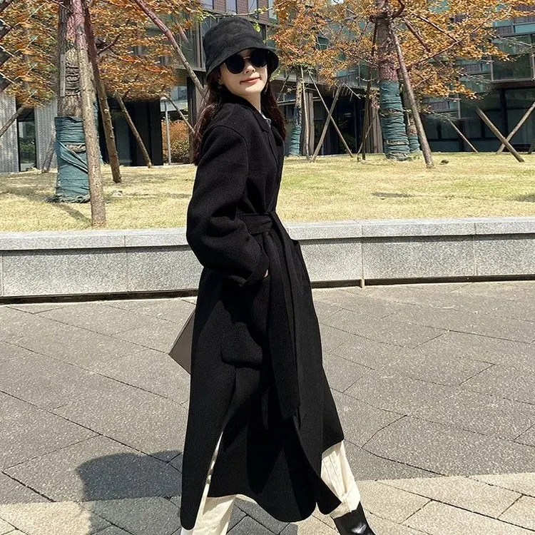 2025秋冬中长款开叉双面外套女宽松浴袍名媛小个子呢子大衣