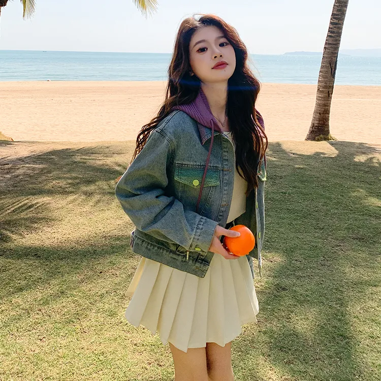 撞色针织连帽春秋外套女欧洲站2025早春新款休闲宽松复古显瘦夹克