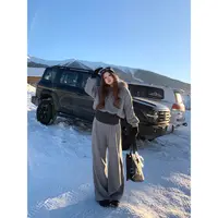 安妮不火【灰调舒适区】毛毛领假两件卫衣加绒卫裤套装AA254W0001