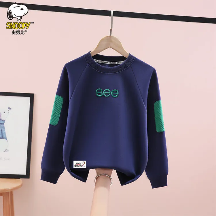 史努比男童卫衣秋冬款2025新款洋气中大童男孩宽松百搭长袖打底衫