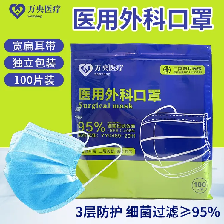 万央医用外科口罩一次性独立包装三层成人正规医疗防护透气不勒耳