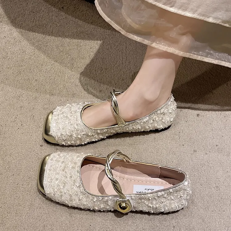 法式亮片玛丽珍鞋女2025新款春季拼色气质晚晚温柔鞋浅口平底单鞋