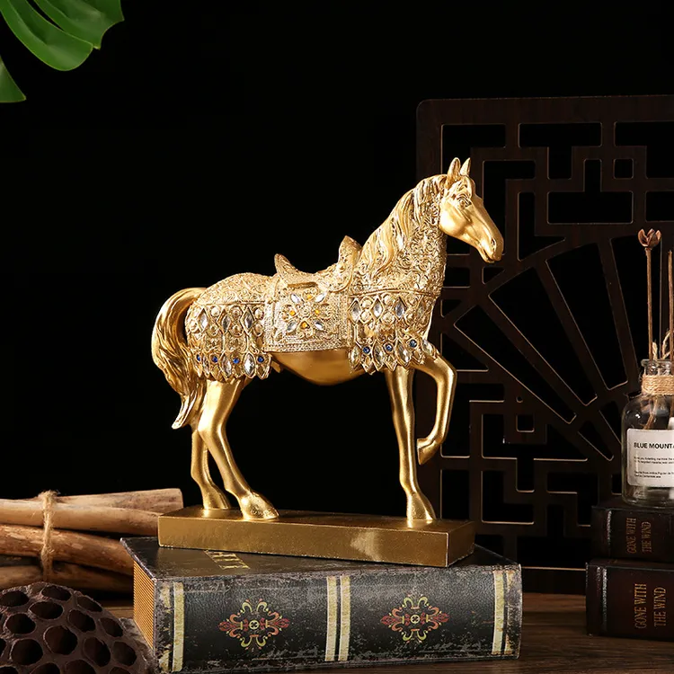 招财金马摆件客厅电视柜酒柜装饰品样板房办公室桌面摆设开业礼物