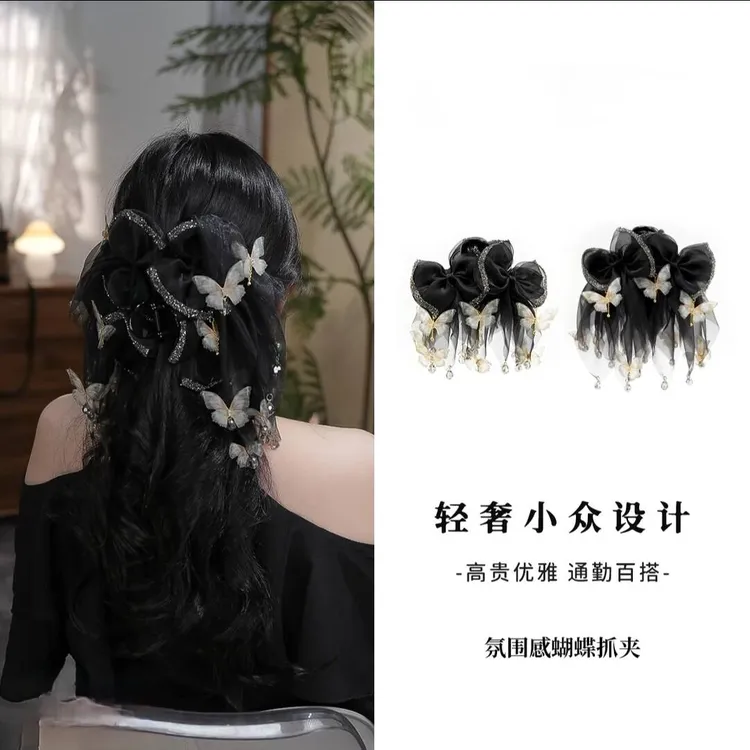 氛围感蝴蝶重工鲨鱼夹百搭优雅新中式手工发夹显发量日常气质抓夹
