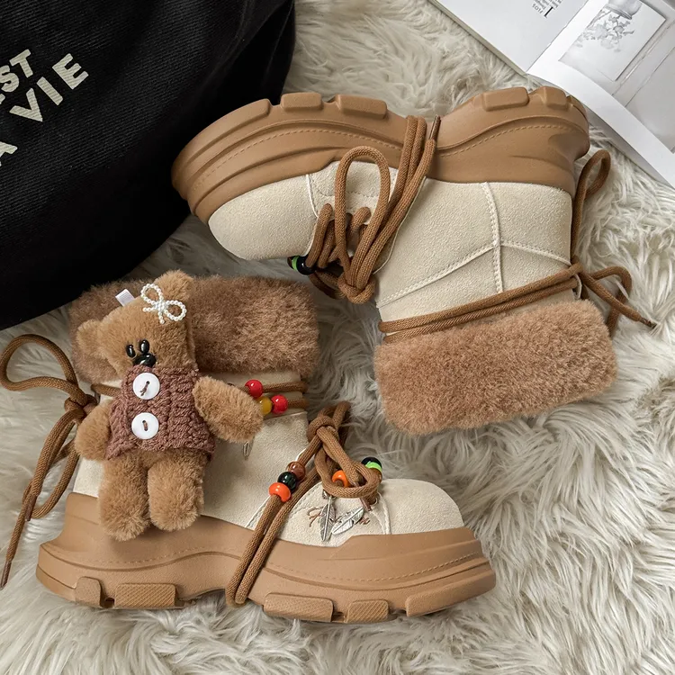 小马家同款【送小熊】开心小熊增高6cm东北雪地靴增高加绒靴保暖靴