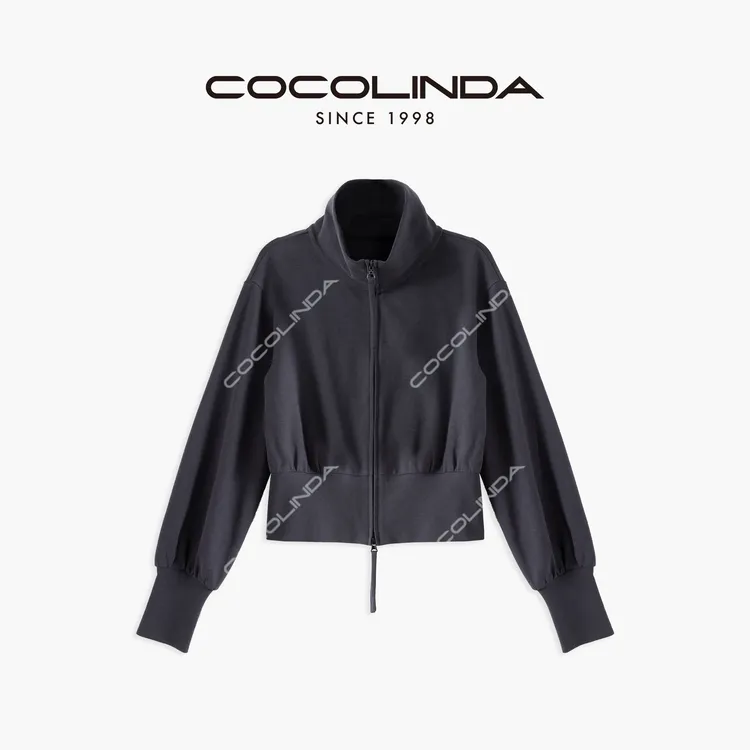 COCOLINDA | 棉质短款立领灰蓝运动上衣外套C2867