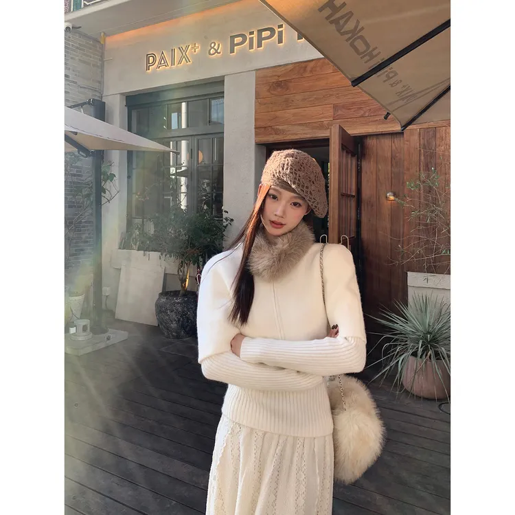 【白色午后毛衣三件套】冬季千金温柔斗篷显瘦毛衣两件套68077    