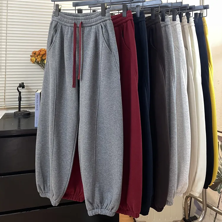 冬季加绒加厚新款宽松纯色束脚休闲运动卫裤高腰百搭2601
