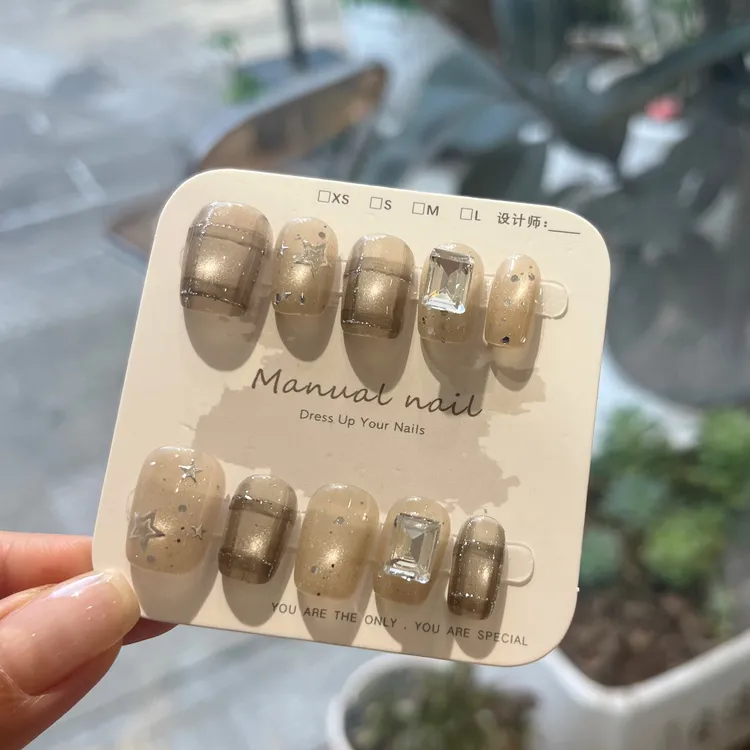 格纹猫眼 手工穿戴甲美甲显白高级感适用
