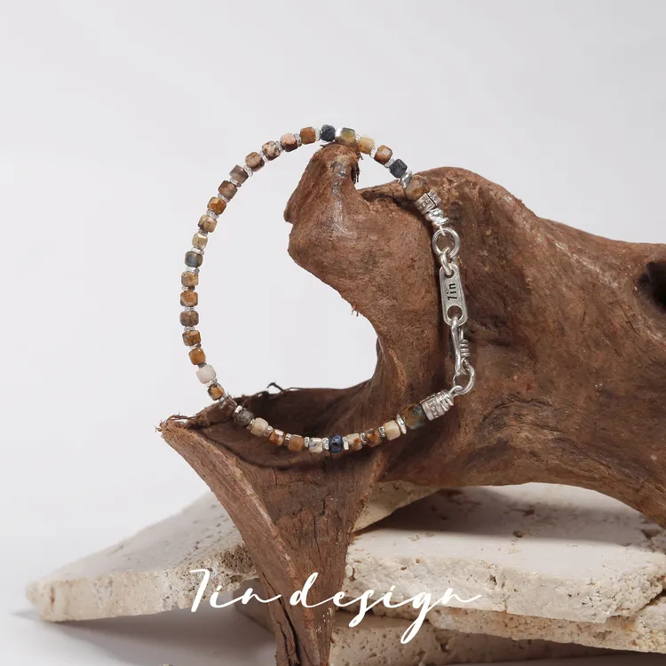 925银手链 7in旗舰店【秋遇】原创小众设计复古手作美拉德棕色手链