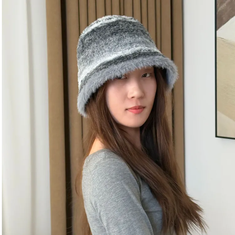 短檐秋冬帽子女士渔夫帽韩版针织日系渔夫帽复古保暖毛绒盆帽