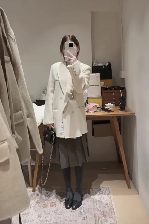 2025冬季新款超好看宽松显瘦西装外套女韩系洋气毛呢子大衣半身裙