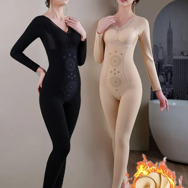 婷美官方正品断码秋冬美体束身全身连体塑身衣免穿文胸加绒保暖收