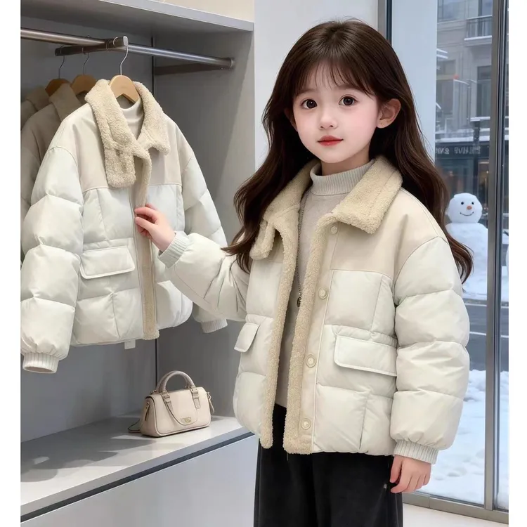 女童棉服冬季2025新款儿童洋气韩版拼接棉衣冬季女孩夹棉加厚外套