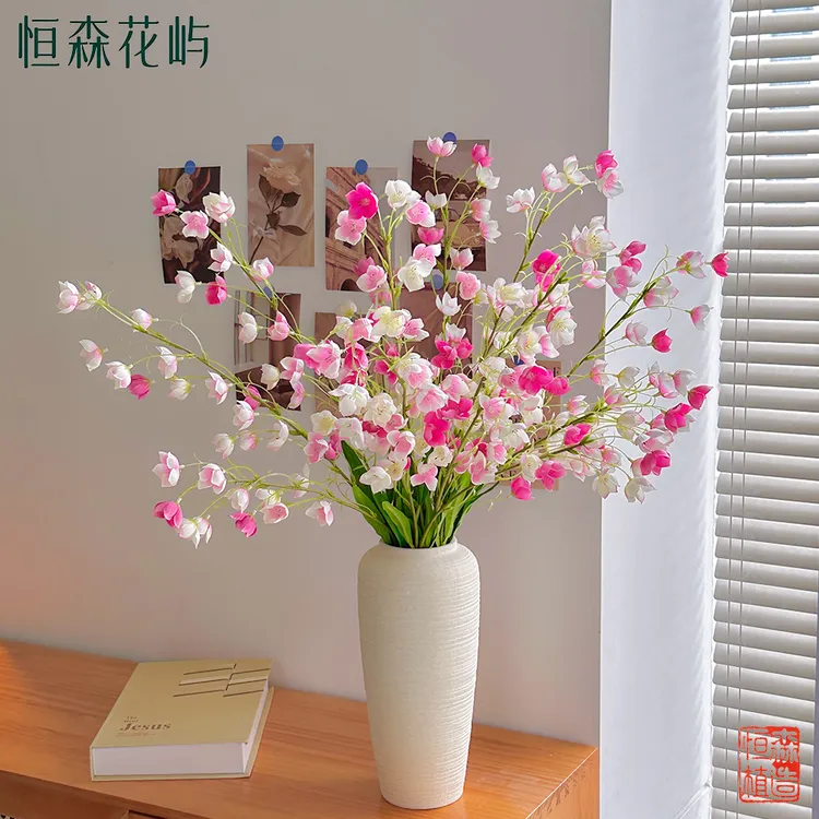 仿真花8支带花瓶粉色真枝铃兰假花客厅餐桌卧室永生花干花