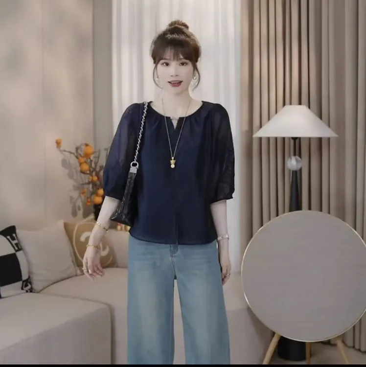 LMENY烟花漫～设计感莱赛尔刺绣宽松减龄显瘦中袖小衫洋气