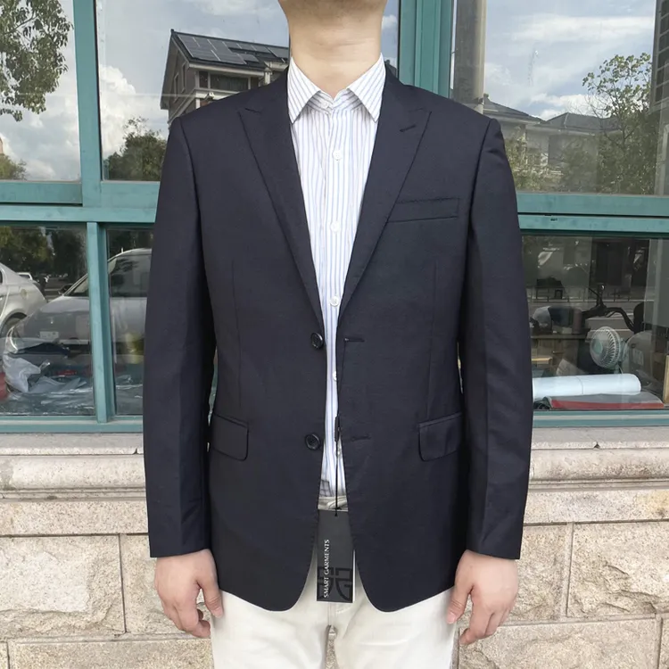 860305 羊毛68.8% 春秋新款男士西服二粒扣修身黑蓝色羊毛单西