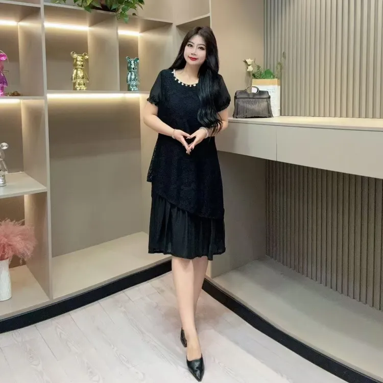 夏季连衣裙-甜 3909时尚潮流编织镂空透气舒适款胖MM大码女装新款