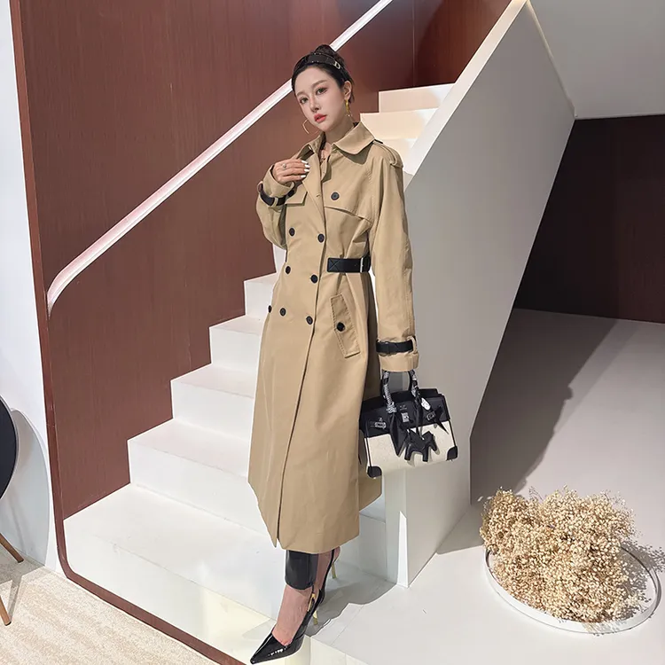 CELLENDI千金风中长款慵懒风衣气质女士时尚双排扣女长款时尚轻职