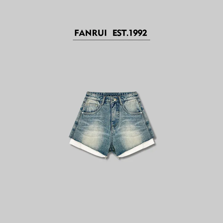 FANRUI/泛芮「海滨微风」100棉毛边设计感显瘦牛仔短裤B15377