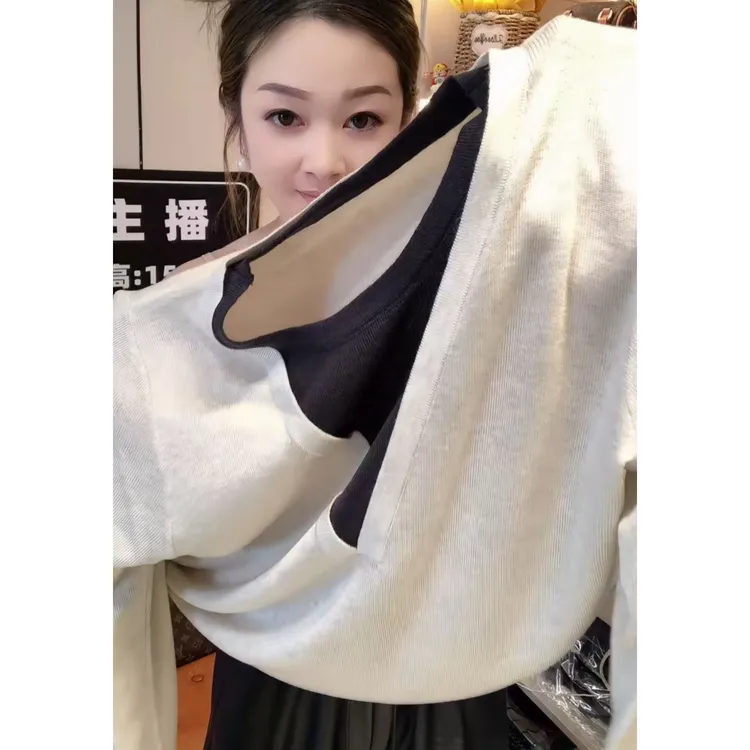 今年流行穿搭2025早秋新款慵懒风拼接假两件显瘦毛针织衫长袖上衣
