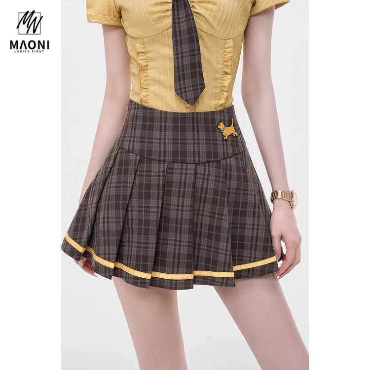 毛妮LADIESFIRST【英伦少女】小狗图案格纹百褶裙学院短裤裙L1914