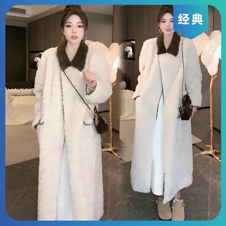 2025秋冬新款韩版百搭高级感毛毛外套翻领中长款宽松显瘦时尚大衣