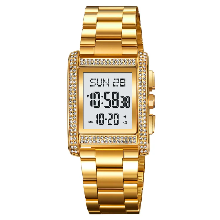 长方形钢带手表水钻女表男表多功能防水夜光腕表品牌潮学生电子表