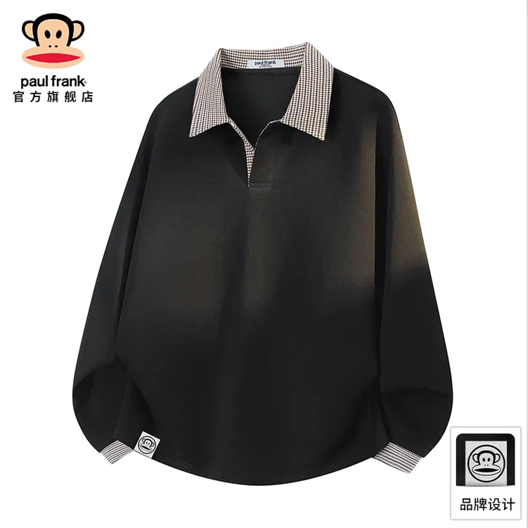 PaulFrank/大嘴猴复古撞色翻领长袖男士2025秋季新款宽松休闲上衣