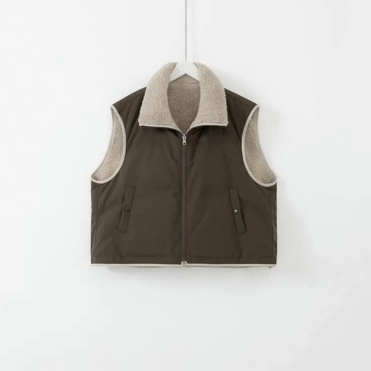 几里与麻 百搭休闲毛毛羽绒双面穿马甲 衣长62 胸围132 2110141