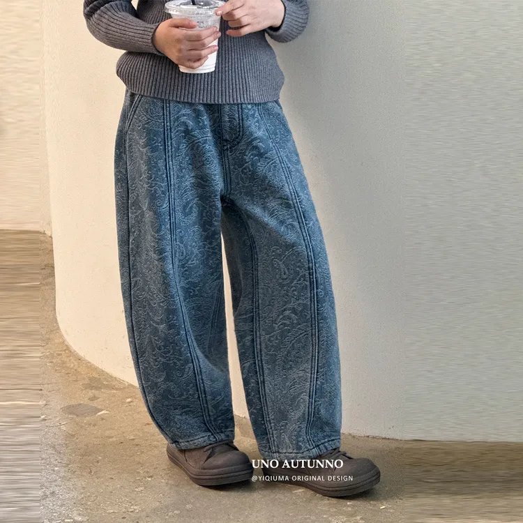 「UNO AUTUNNO」【千禧一代】提花牛仔女中大童冬季加绒牛仔裤GD2618