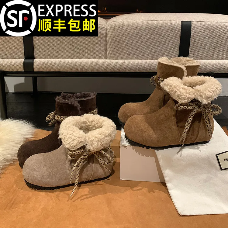 【香港高奢货】时尚百搭厚底雪地靴女冬季2026加绒加厚保暖勃肯棉靴