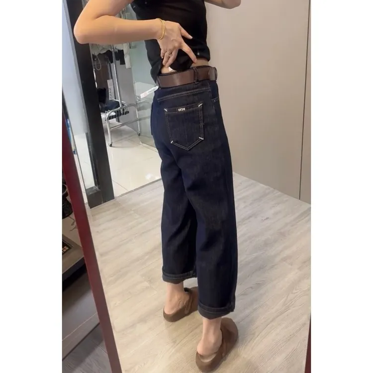 秋冬新款高腰牛仔裤女2025大码修身显瘦加绒保暖小个子直筒阔腿裤