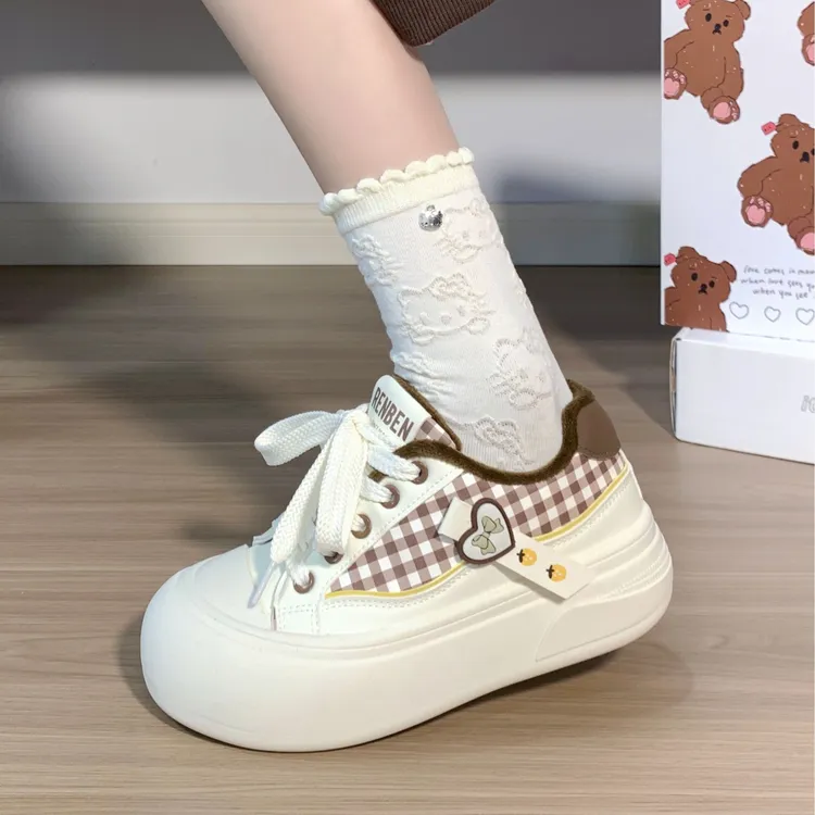 人本大头可爱加绒小白鞋女软底轻便冬季保暖百搭原创增高板鞋棉鞋