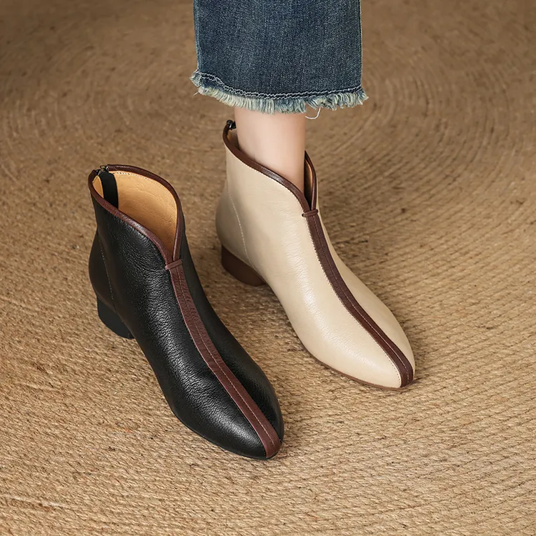 头层羊皮秋冬气质妈妈短靴尖头女大码舒适低跟时尚百搭真皮女靴子