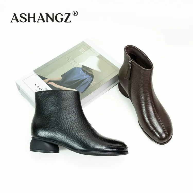 [艾尚周]3厘米/低跟时装靴英伦风冬季粗跟防滑短靴靴子时尚百搭