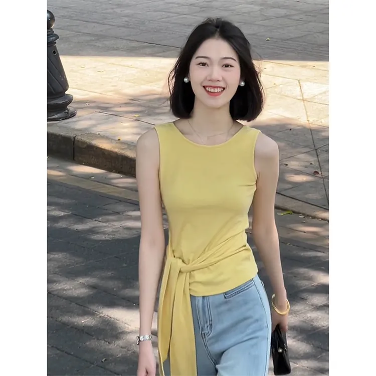 韩系显瘦内搭绝美黑色系带无袖上衣女夏季坎肩短款外穿小吊带背心