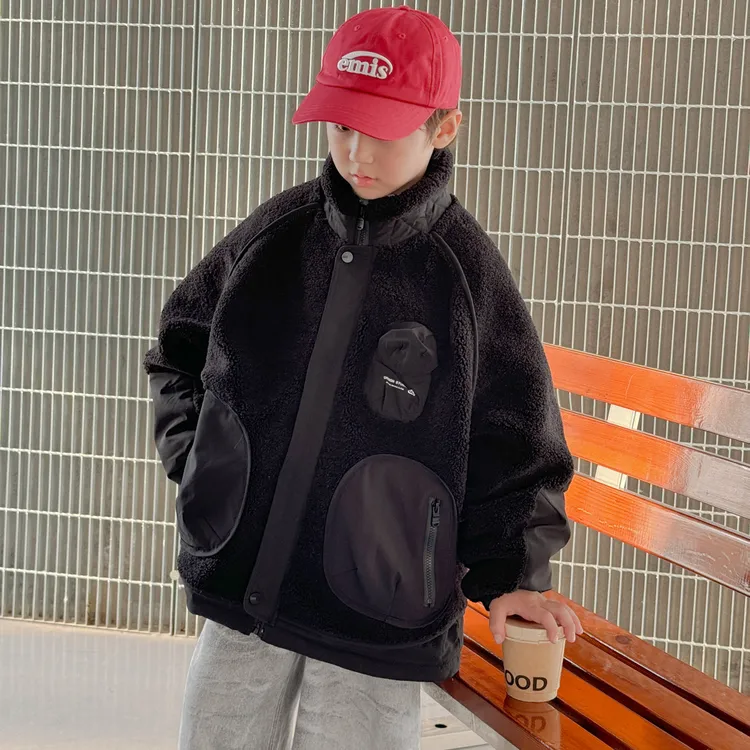 男童夹棉外套秋冬款儿童冬季加厚棉衣中大童洋气高领冬装棉服童装